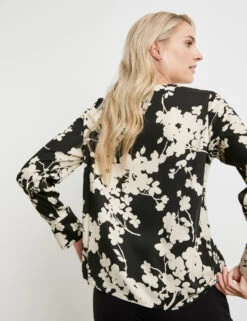 Taifun Floral Gemusterte Langarmbluse Mit Aufspringender Falte -Gerry Stil Geschaft floral gemusterte langarmbluse mit aufspringender falte 104