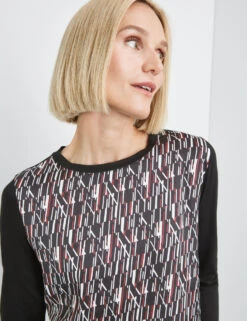 Gerry Weber Gemustertes 3/4 Arm Shirt Mit Material-Patch -Gerry Stil Geschaft gemustertes 34 arm shirt mit material patch 100