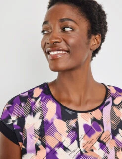 Gerry Weber Gemustertes Blusenshirt Mit Material-Patch -Gerry Stil Geschaft gemustertes blusenshirt mit material patch 100