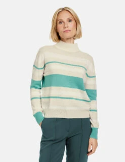 Gerry Weber Gestreifter Wollpullover Mit Turtleneck -Gerry Stil Geschaft gestreifter wollpullover mit turtleneck 01