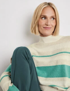 Gerry Weber Gestreifter Wollpullover Mit Turtleneck -Gerry Stil Geschaft gestreifter wollpullover mit turtleneck 100