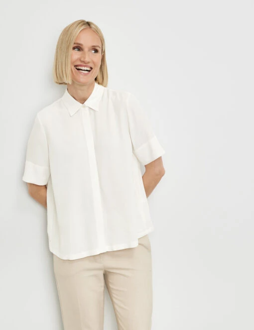 Gerry Weber Halbarmbluse Aus Viscose Crepe Mit Verdeckter Knopfleiste -Gerry Stil Geschaft halbarmbluse aus viscose crepe mit verdeckter knopfleiste 110
