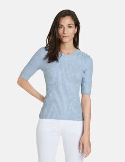 Gerry Weber Halbarmshirt Mit Rippstrick-Struktur -Gerry Stil Geschaft halbarmshirt mit rippstrick struktur 01