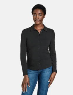 Gerry Weber Langarm Poloshirt Mit Durchgehender Knopfleiste -Gerry Stil Geschaft langarm poloshirt mit durchgehender knopfleiste 01