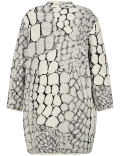 Lange Strickjacke Mit Jacquardmuster -Gerry Stil Geschaft lange strickjacke mit jacquardmuster 03