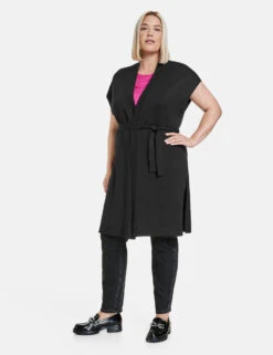 Lange Strickweste Mit Bindegürtel -Gerry Stil Geschaft lange strickweste mit bindeguertel 01