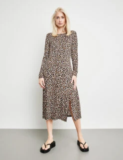 Taifun Leicht Ausgestelltes Jerseykleid Mit Schlitz Und Knotendetail