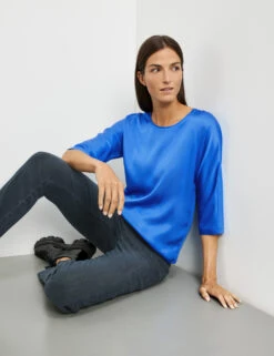 Gerry Weber Leicht Glänzendes 3/4 Arm Shirt Mit Material-Patch -Gerry Stil Geschaft leicht glaenzendes 34 arm shirt mit material patch 102