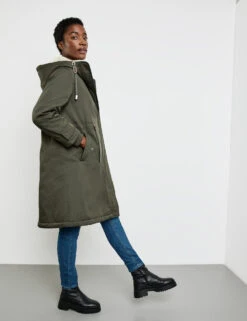 Gerry Weber Mantel Mit Taillen-Tunnelband Und Kunstfell-Besatz -Gerry Stil Geschaft mantel mit taillen tunnelband und kunstfell besatz 102