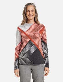 Gerry Weber Pullover In Jaquard-Optik Mit Grafischem Muster -Gerry Stil Geschaft pullover in jaquard optik mit grafischem muster 01