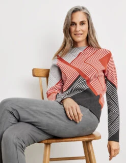 Gerry Weber Pullover In Jaquard-Optik Mit Grafischem Muster -Gerry Stil Geschaft pullover in jaquard optik mit grafischem muster 102