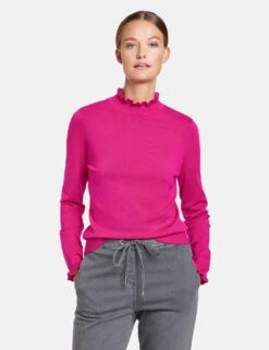 Taifun Pullover Mit Wellenkante An Kragen Und Ärmeln -Gerry Stil Geschaft pullover mit wellenkante an kragen und aermeln 01