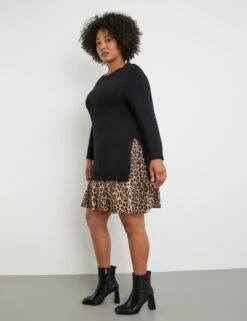 Strickkleid Mit Leomuster-Saum -Gerry Stil Geschaft strickkleid mit leomuster saum 102